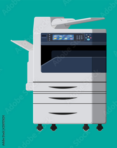 Office multifunction machine. Printer copy scanner device. Proffesional printing station. Vector illustration in flat style photo