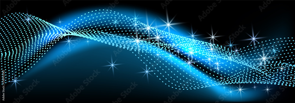 Glowing background with waves and halftone with sparkle stars Glowing background with waves and halftone with sparkle stars