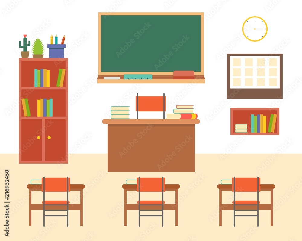 empty classroom or study room interior background, flat design