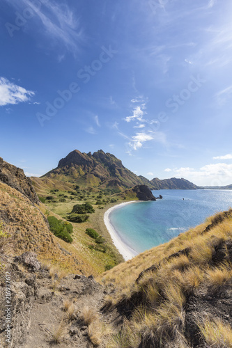 Portrait view from a scenic hiking trail on Pulau Padar island in the Komodo National Park.