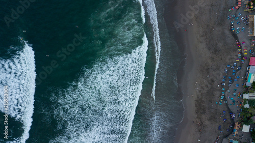Aerial view over sand beach of Changgu area,Bali island,Indonesia