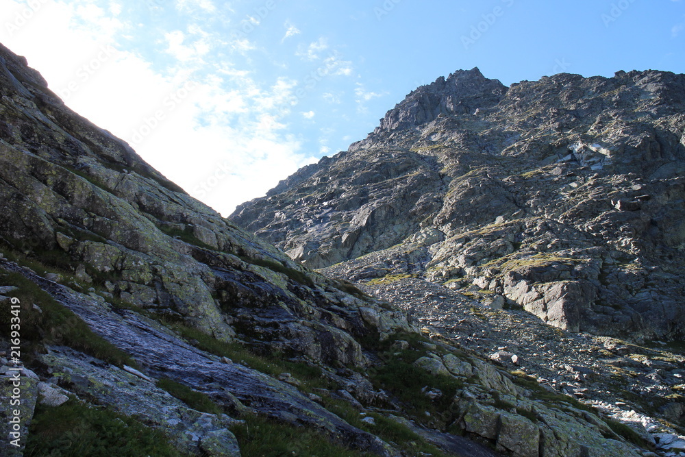 Fototapeta premium Pathway to Chata pod Rysmi hut near Rysy peak, High Tatras, Slovakia