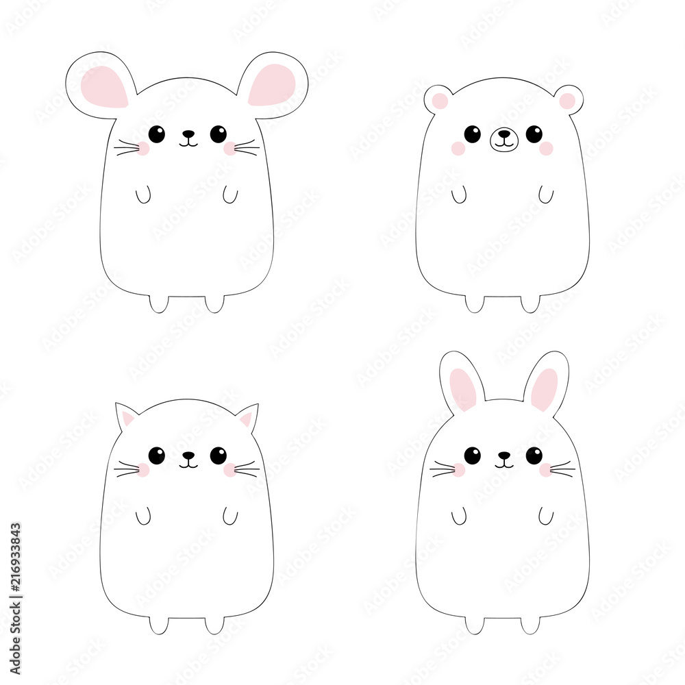 Set of kawaii member icon. Cards with cute cartoon cats. Baby