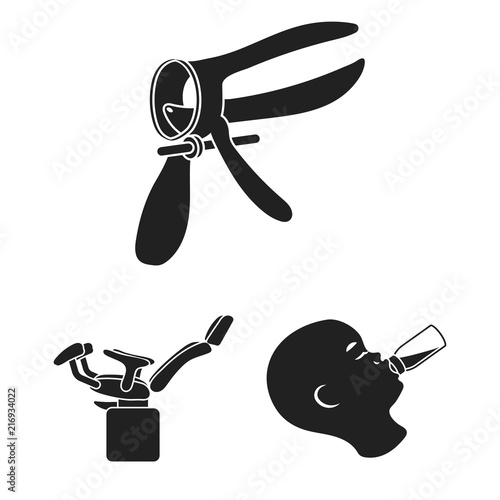 Woman and pregnancy black icons in set collection for design. Gynecology and equipment vector symbol stock web illustration.