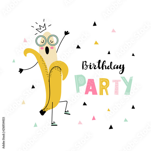 Birthday background with funny banana