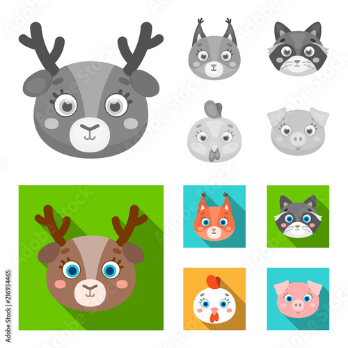 Protein, raccoon, chicken, pig. Animal muzzle set collection icons in monochrome,flat style vector symbol stock illustration web.