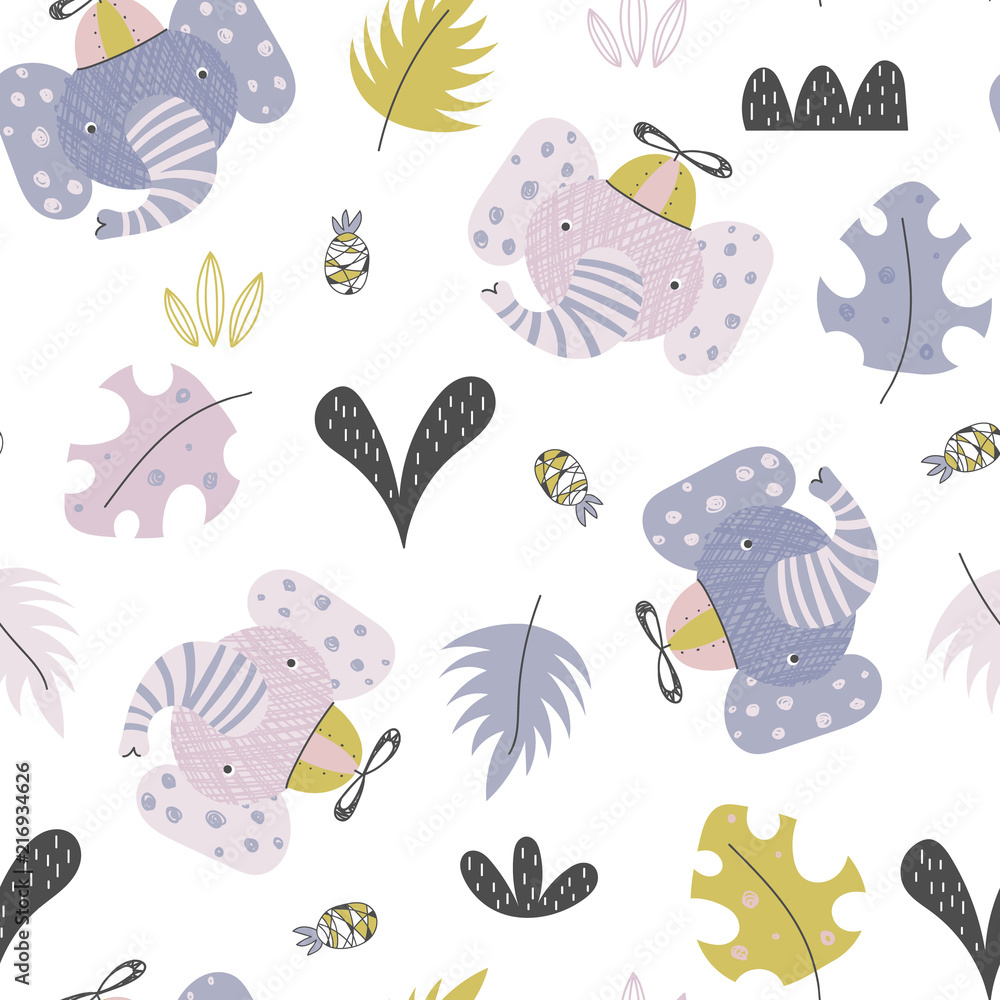 Obraz premium Baby background with cute elephants