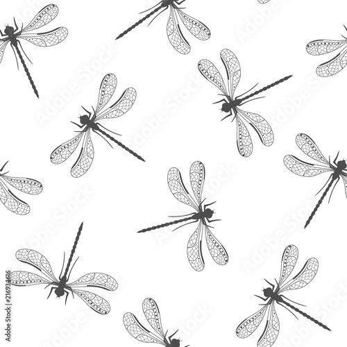 Seamless pattern with decorative dragonfly