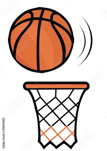 Basketball and basket, vector icon