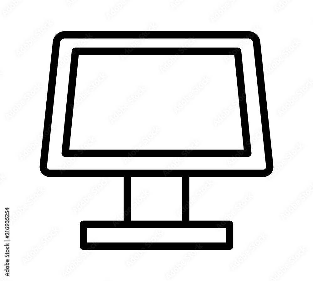 Self service desktop kiosk with touch screen line art vector icon for apps and websites Self service desktop kiosk with touch screen line art vector icon for apps and websites