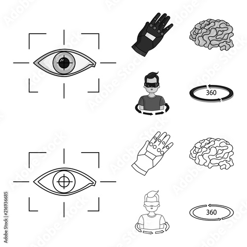 Technology, innovation, man, complemented .Virtual reality set collection icons in outline,monochrome style vector symbol stock illustration web.