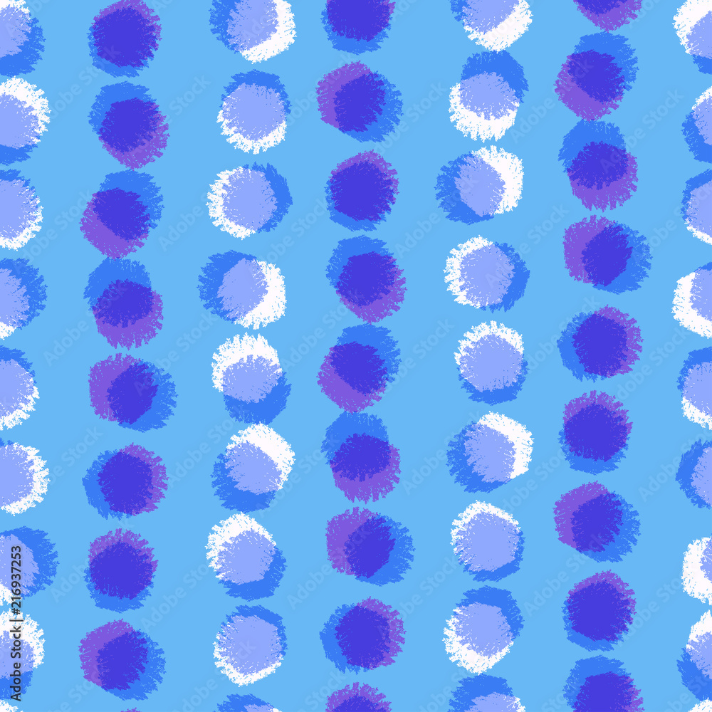 Abstract vector seamless pattern with brush circles paint. Fashion stylish texture with winter snowflakes. Polka dot background. Baby illustration for print, wrapping paper and fabric. Abstract vector seamless pattern with brush circles paint. Fashion stylish texture with winter snowflakes. Polka dot background. Baby illustration for print, wrapping paper and fabric.