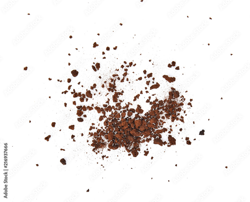 Top view of  Fresh coffee powder on white background
