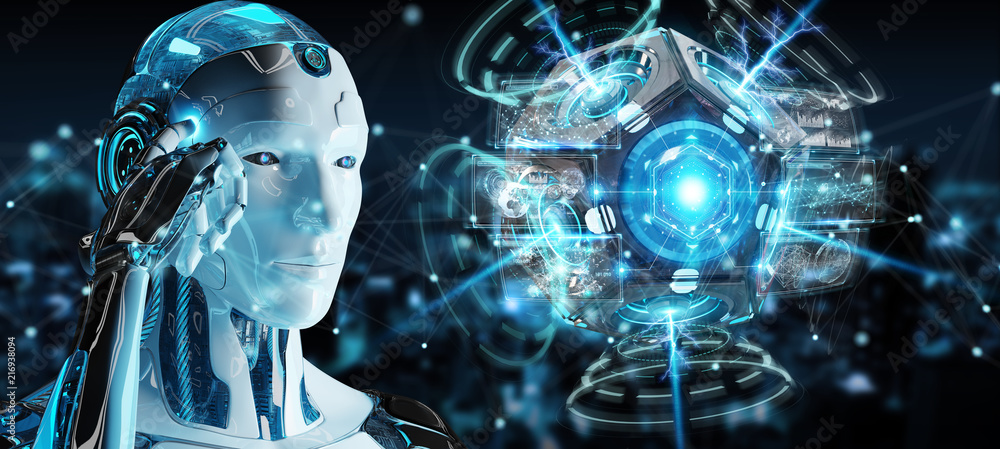 White man humanoid using drone security camera 3D rendering White man humanoid using drone security camera 3D rendering