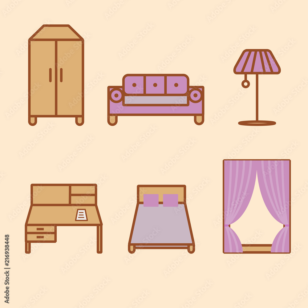 Set of simple flat furniture icons Set of simple flat furniture icons