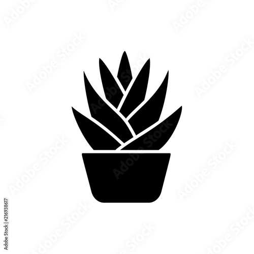Vector illustration of agave cactus. Flat icon of desert succulent plant in the pot. Isolated object on white background. Home decor element.