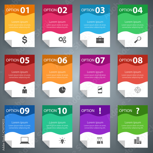 Paper infographic design template and marketing icons.Set ten item and two bonus.