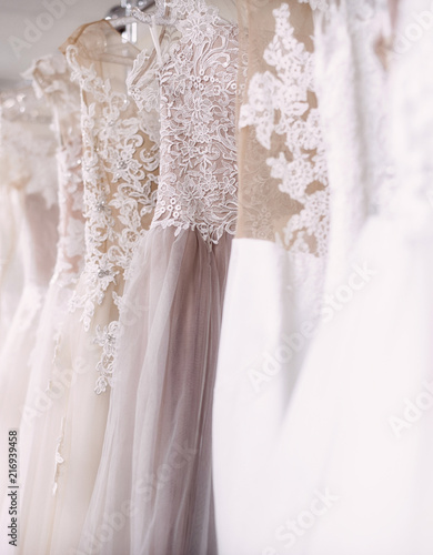 Wedding Dresses in dress store.vWedding shopping
