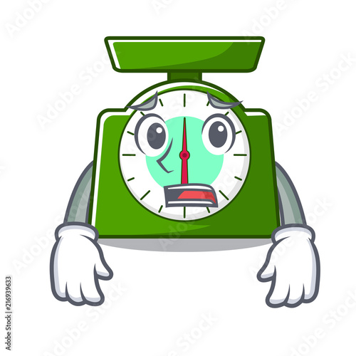 Afraid kitchen scale mascot cartoon photo