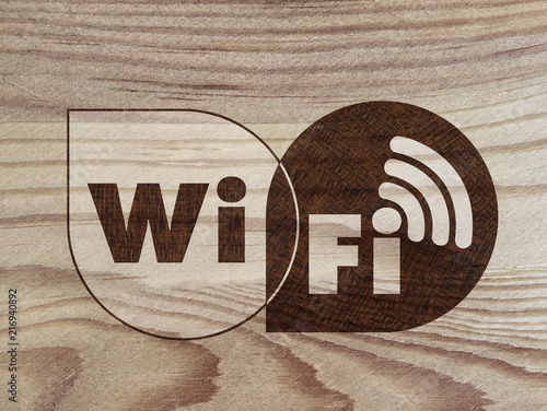 Wi Fi logo on wood. Pyrography technique
