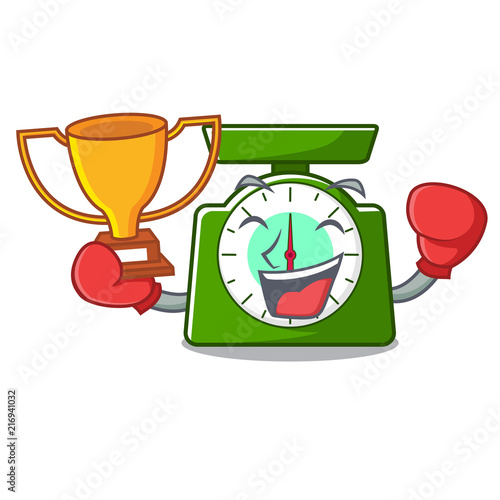Boxing winner kitchen scale mascot cartoon
