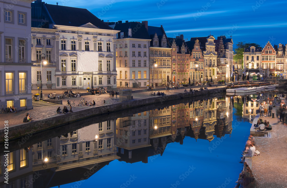 Korenlei quay at night, Gent, Belgium