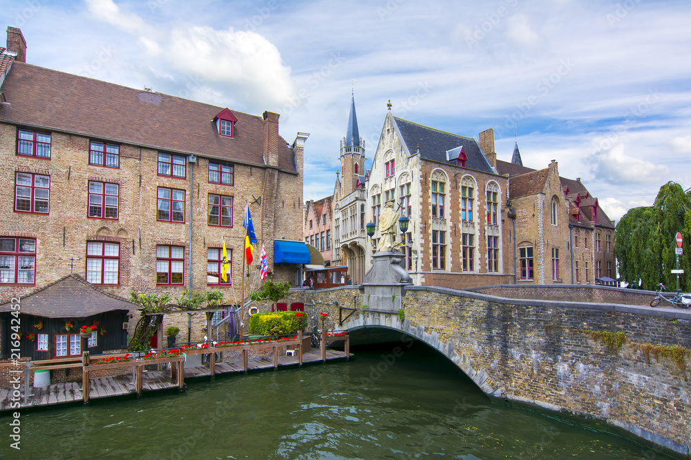 Bruges canals and bridges in summer, Belgium