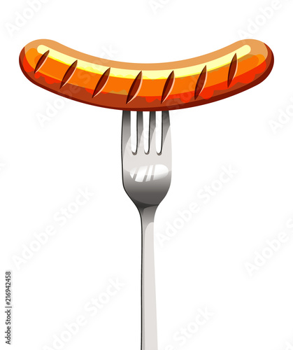 vector grilled sausage on a fork isolated on a white background