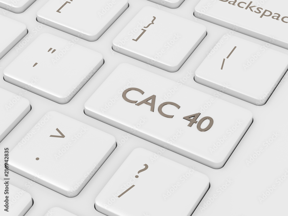 3d render of computer keyboard with CAC 40 index button