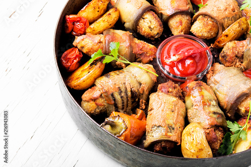 Turkish dish of eggplant parmak-koft photo