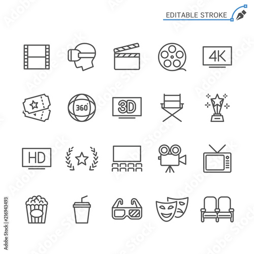 Cinema line icons. Editable stroke. Pixel perfect.