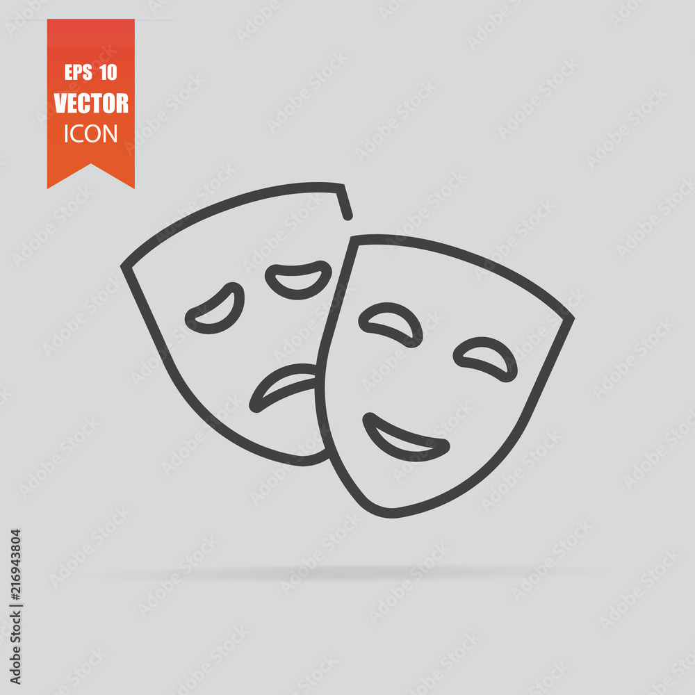 Theater mask icon in flat style isolated on grey background.