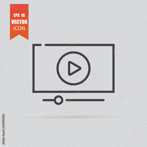 Video player icon in flat style isolated on grey background.