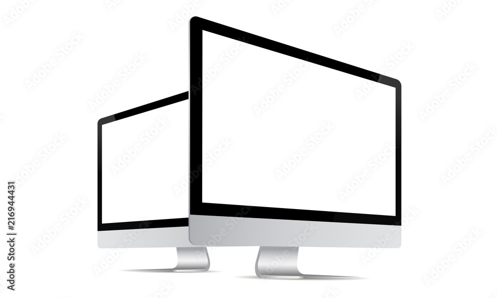 Computer monitor mock up with perspective side view isolated on white background. Vector illustration Computer monitor mock up with perspective side view isolated on white background. Vector illustration