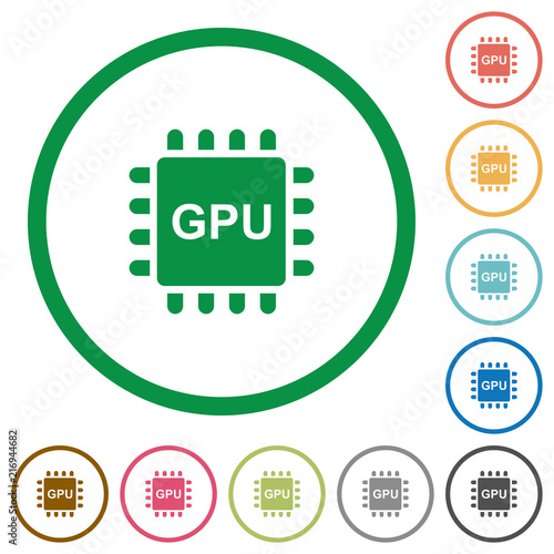 Graphics processing unit flat icons with outlines