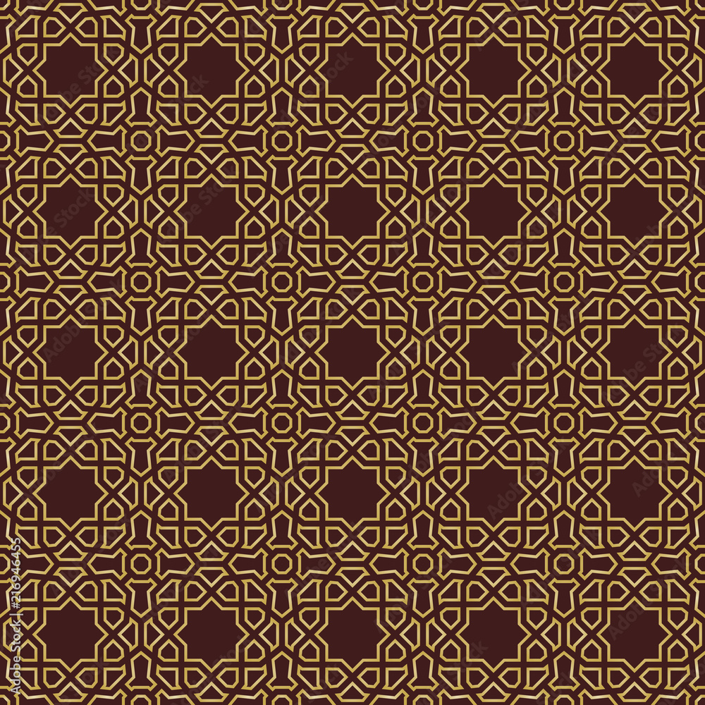 Seamless vector golden ornament in arabian style. Geometric abstract background. Pattern for wallpapers and backgrounds Seamless vector golden ornament in arabian style. Geometric abstract background. Pattern for wallpapers and backgrounds