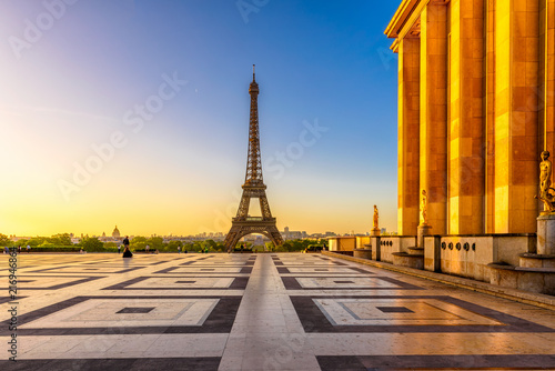 View of Eiffel Tower from Jardins du Trocadero in Paris, France. Eiffel Tower is one of the most iconic landmarks of Paris photo