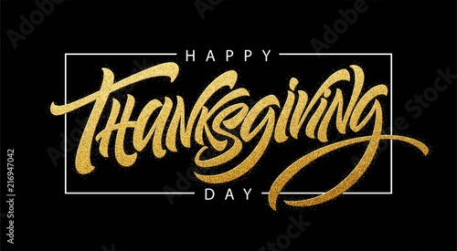 Thanksgiving typography for greeting cards and poster. Golden Calligraphy lettering. Vector illustration