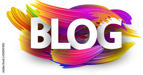 Blog sign with colorful brush strokes.