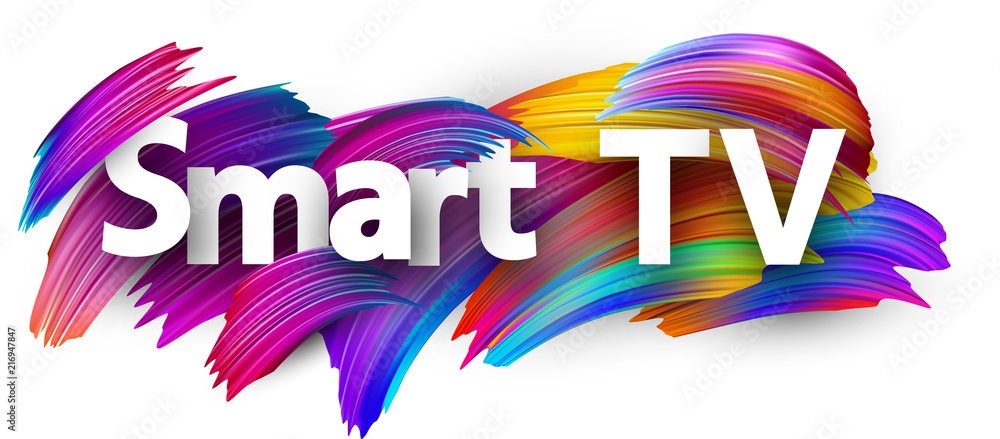 Smart TV sign with colorful brush strokes. - obrazy, fototapety, plakaty 