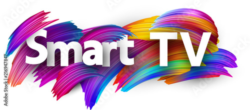 Smart TV sign with colorful brush strokes.