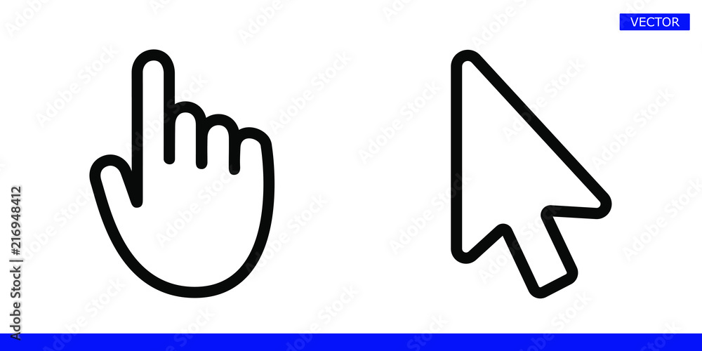White arrow and finger hand cursor pointer with rounded angles icons vector illustration set isolated on white background White arrow and finger hand cursor pointer with rounded angles icons vector illustration set isolated on white background