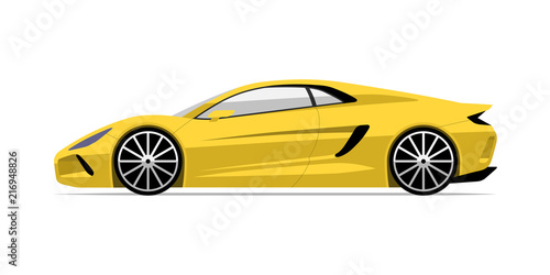 Sports car in flat style. Side view of the supercar isolated on white background