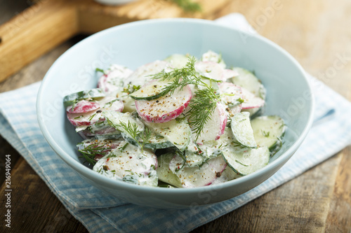 Radish and cucumber salad with sour cream or yogurt dressing
