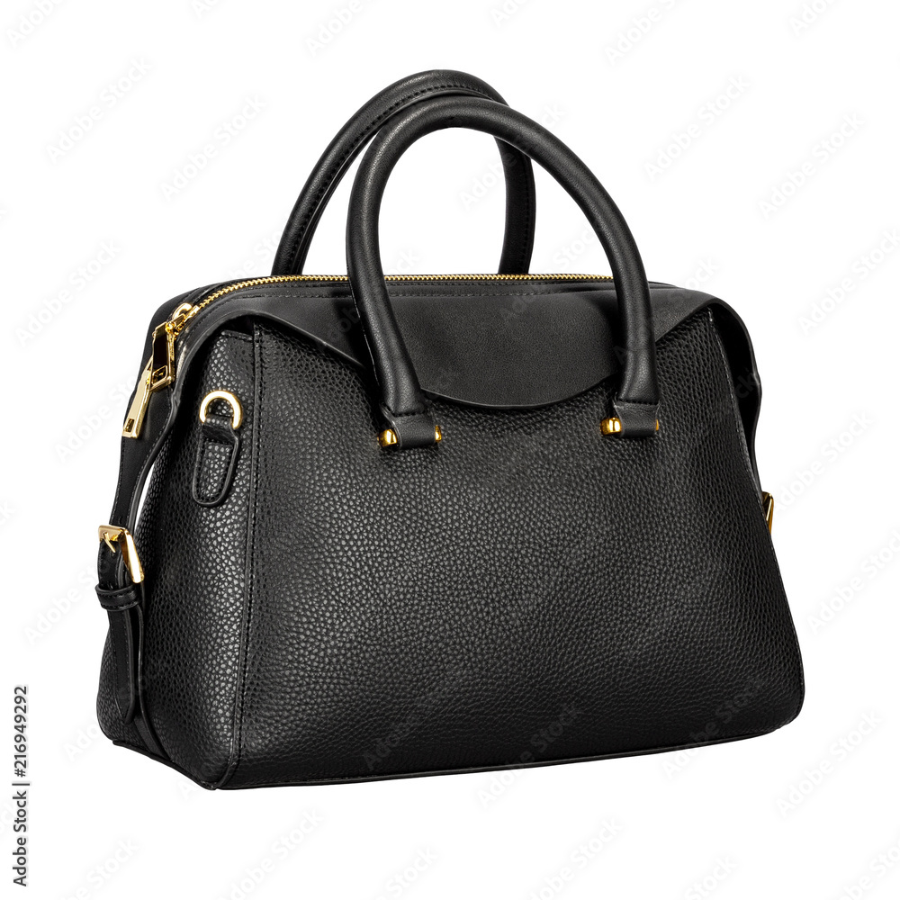 Dark black female leather bag isolated on white background Dark black female leather bag isolated on white background