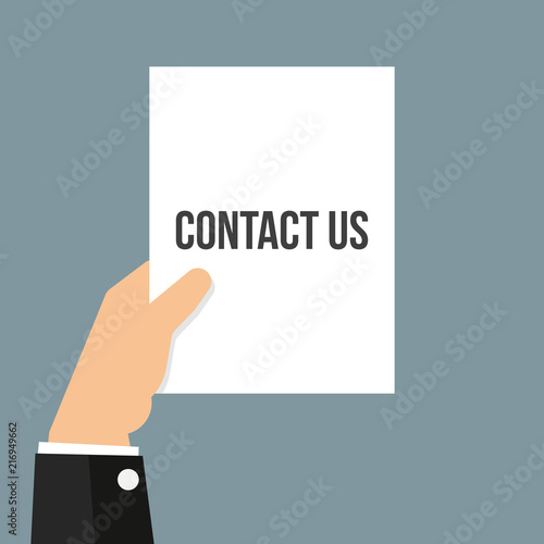 Man showing paper CONTACT US text