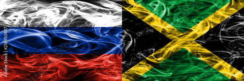 Russia vs Jamaica smoke flags placed side by side