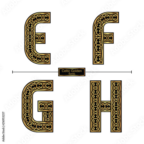 Alphabet celtic golden style in a set EFGH