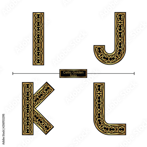Alphabet celtic golden style in a set IJKL