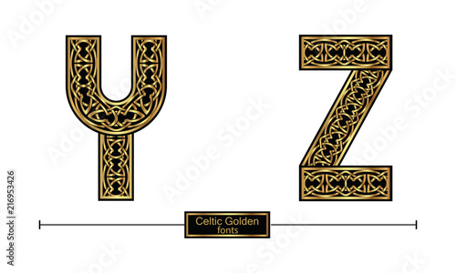 Alphabet celtic golden style in a set YZ